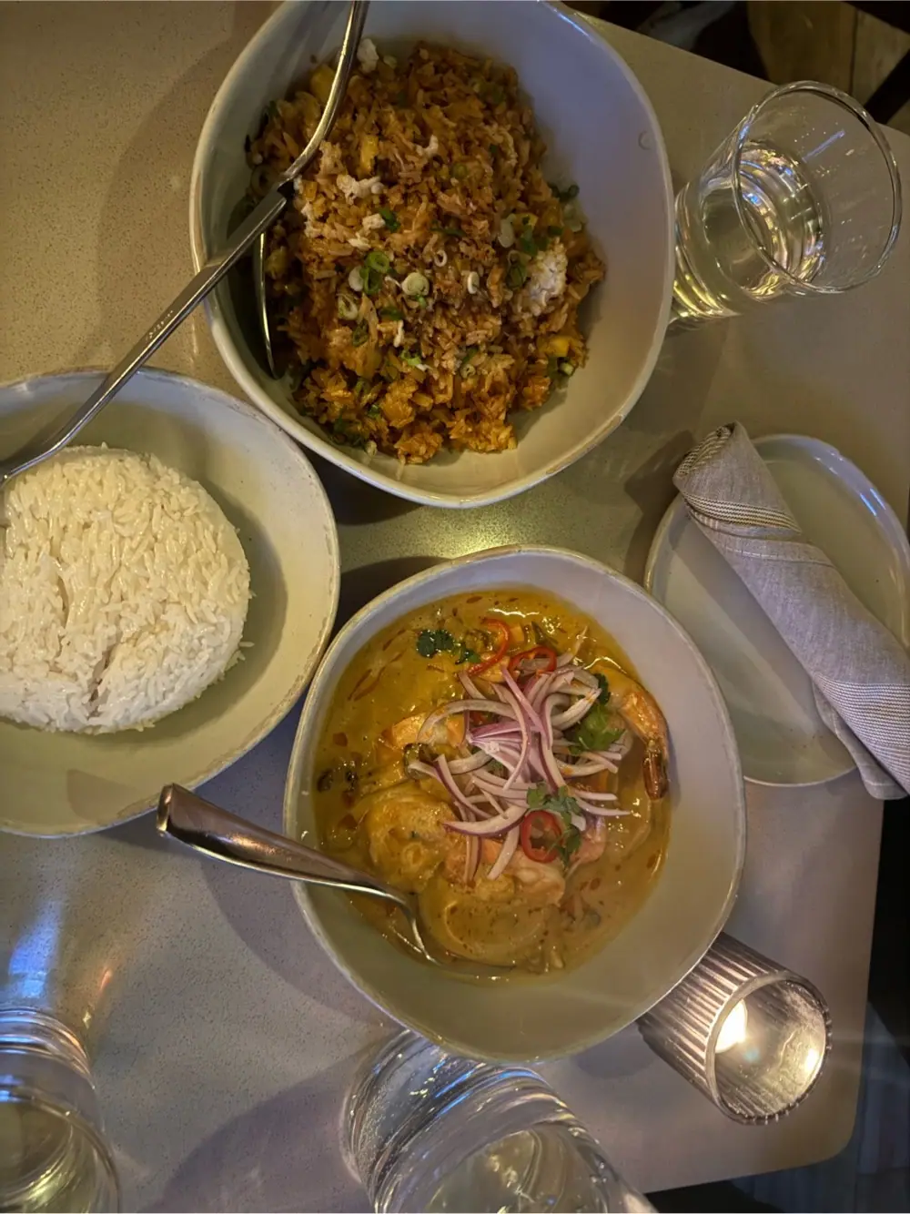 fried rice and curried shrimp at Peridot