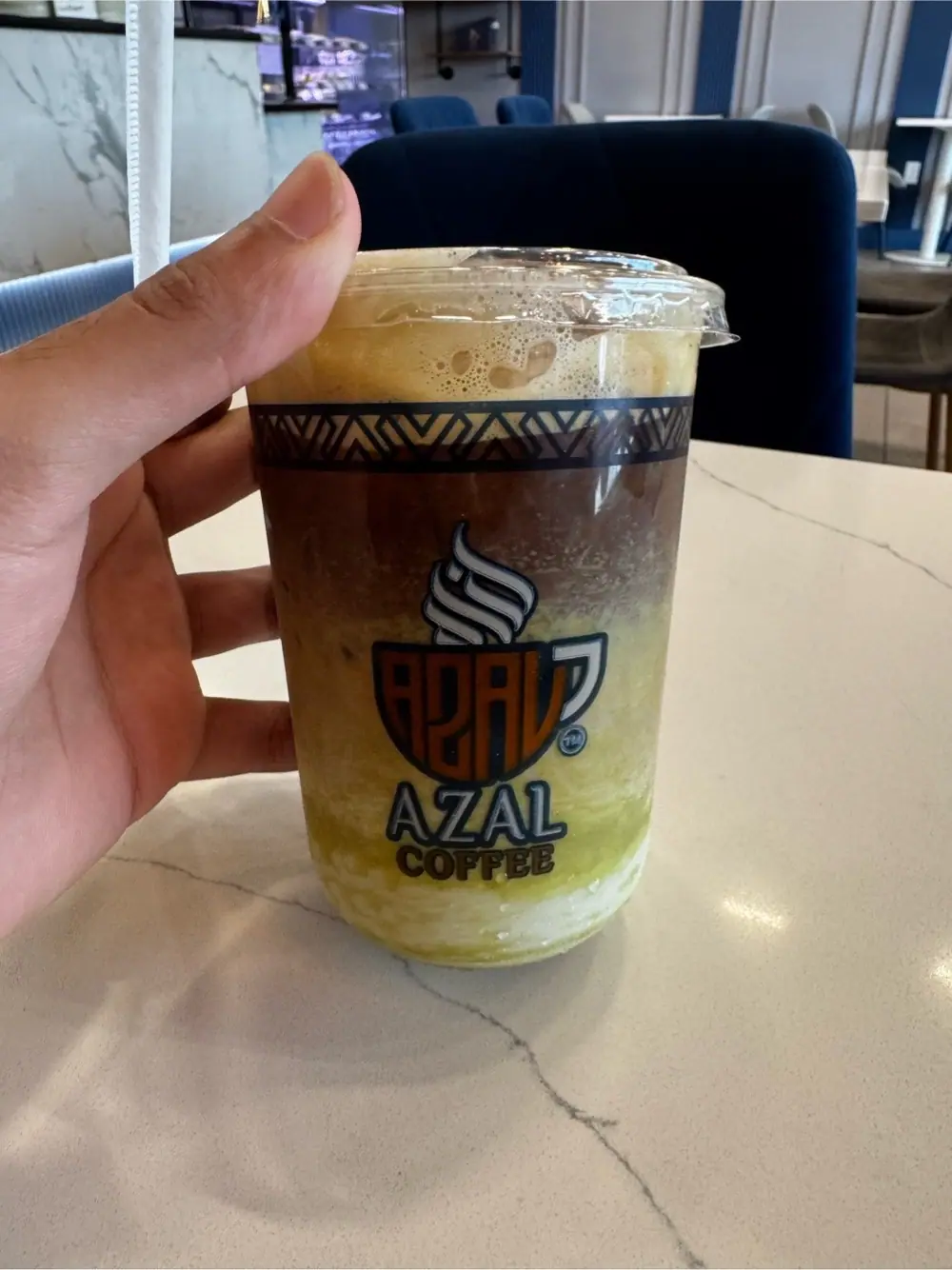 pistachio latte at Azal Coffee