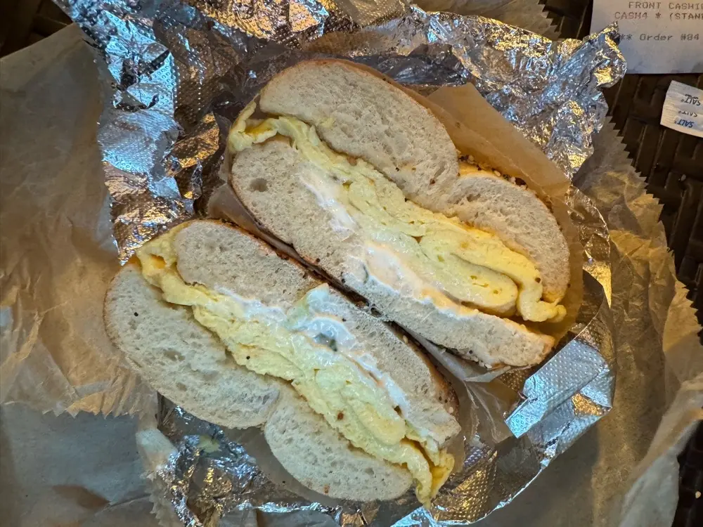 bagel with egg and scallion cc at Best Bagel & Coffee