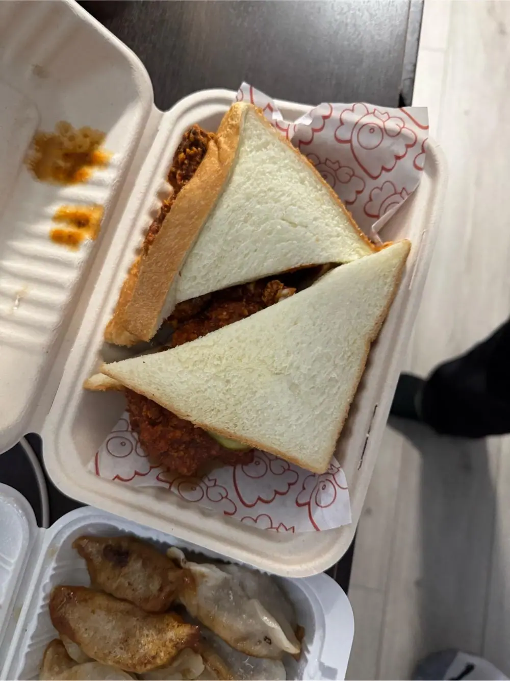 Chili chicken sando at Pecking House Chinatown