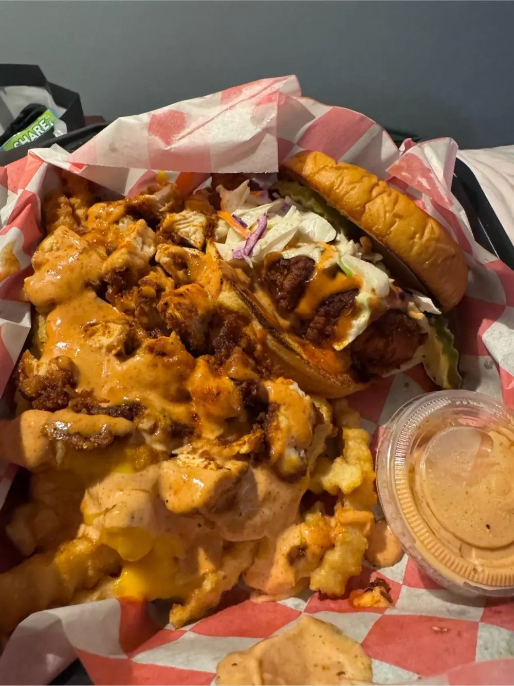 Chicken sandwich at Blazin Coop’s Nashville Hot Chicken