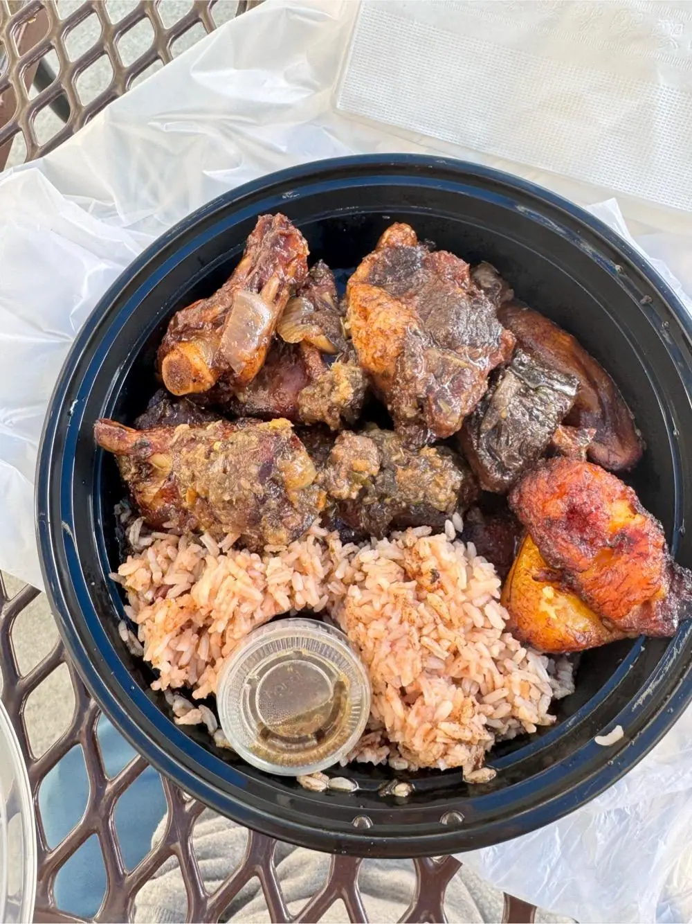 chicken and oxtail plate at Back A Yard Caribbean Grill
