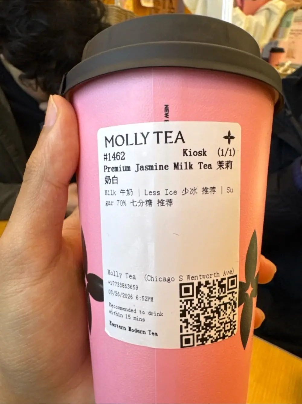 Premium jasmine milk tea at Molly Tea