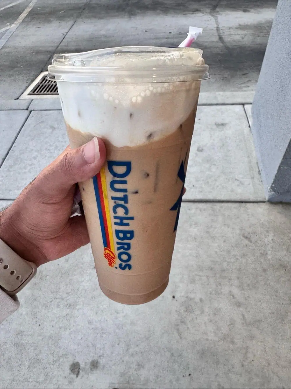 protein iced vanilla latte at Dutch Bros Coffee