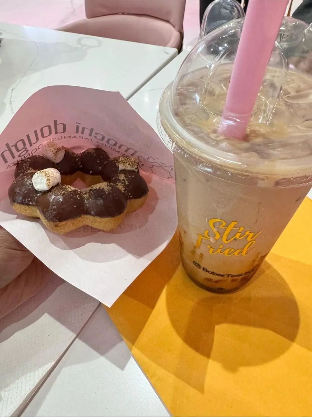 donut and tea at Mochi Dough