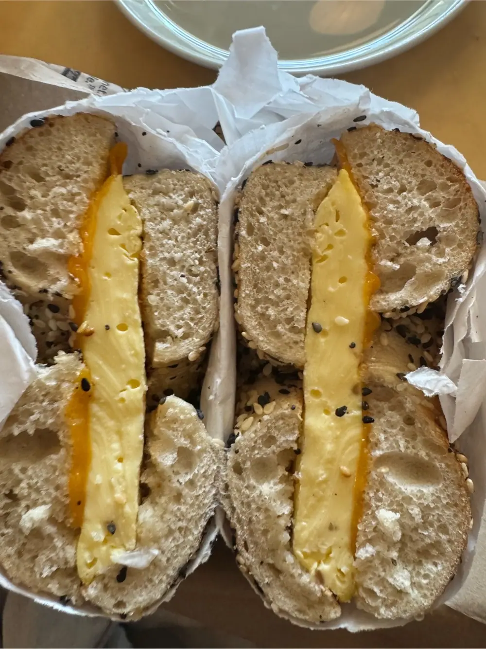 egg and cheese bagel at Tilly Bagel Shop