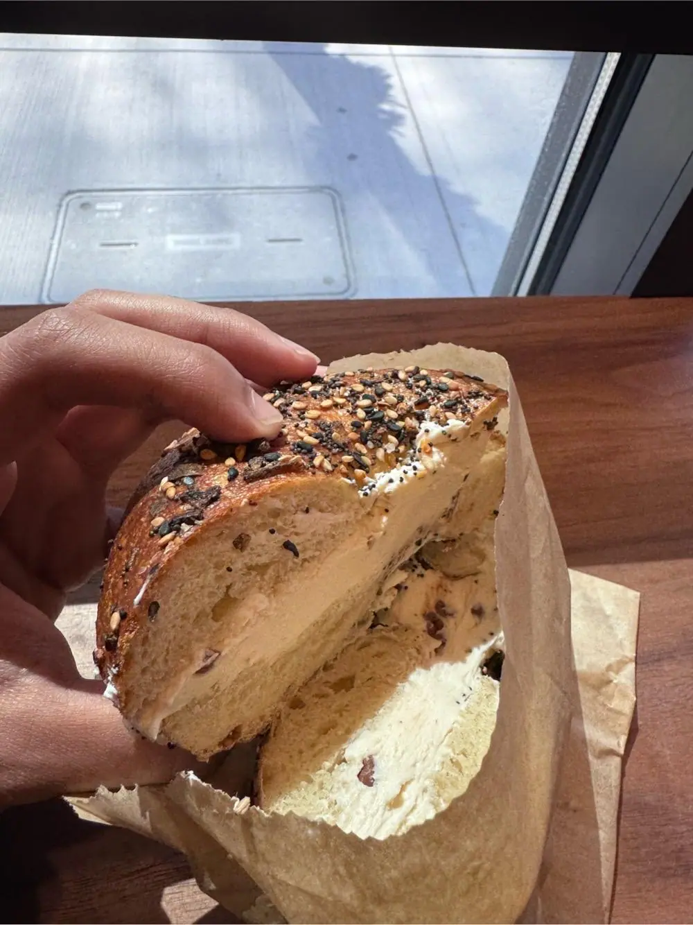 bagel w chocolate chip cream cheese at BO's Bagels